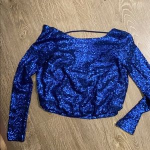 Blue sequined backless top